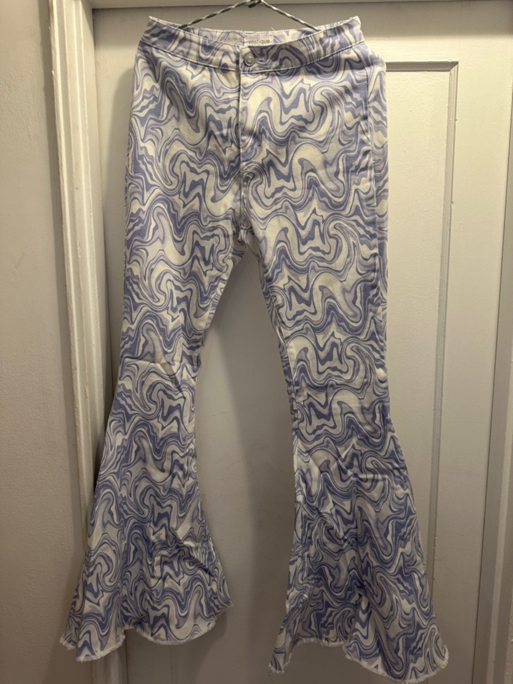vestique White and Lavender Swirl Flare Jeans -  NWOT